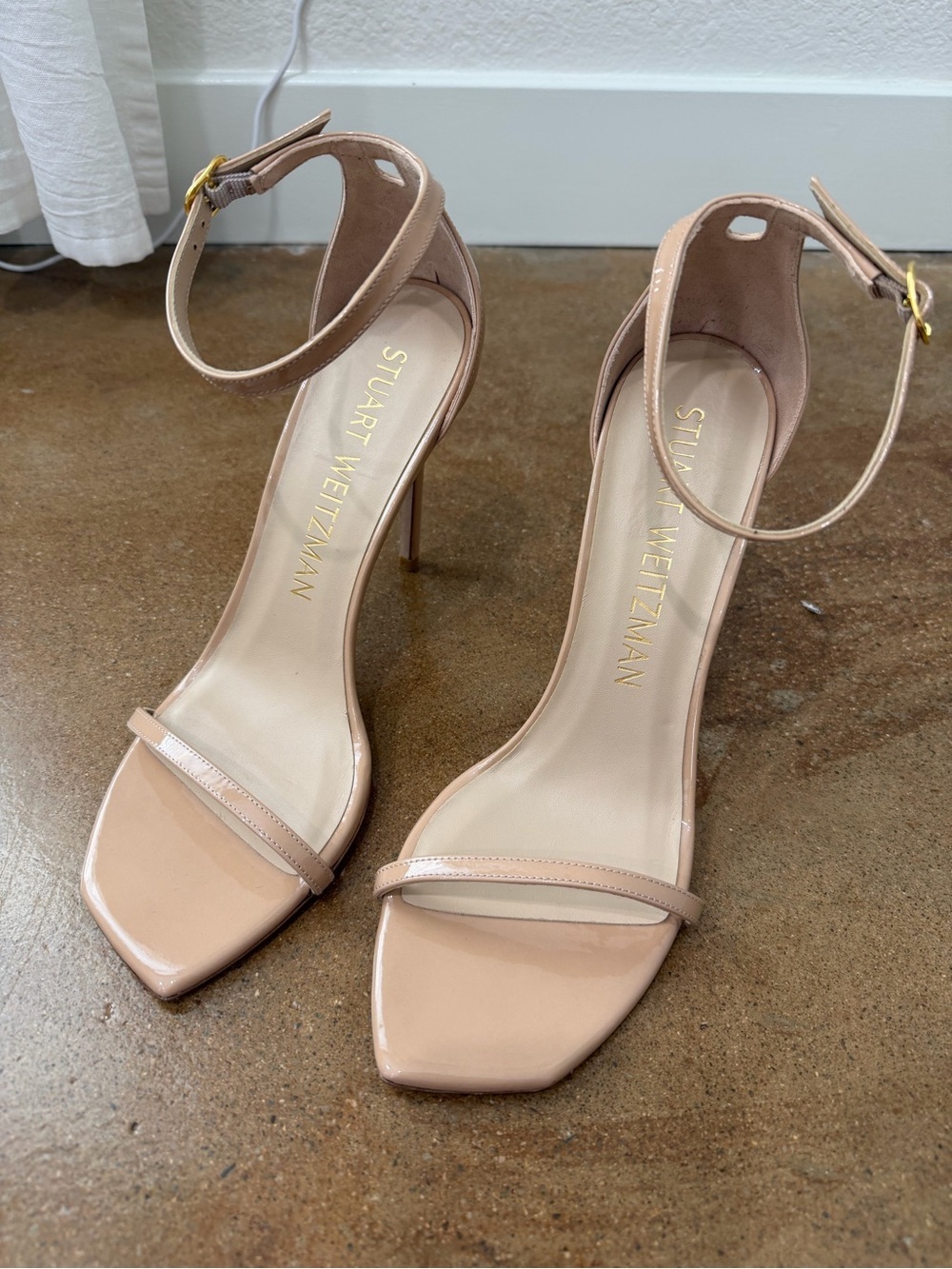 Stuart Weitzman Nudistcurve 100 Patent Leather Sandals Nude Women’s Size 10B - Picture 2 of 10